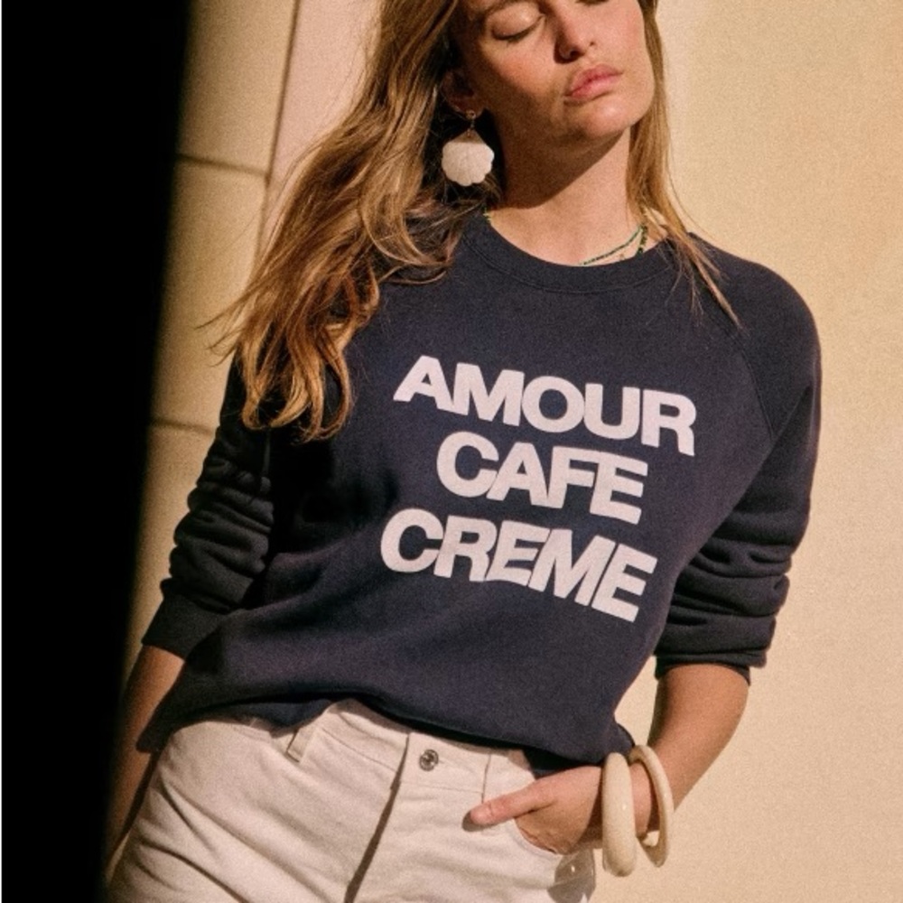 Sezane Dark Blue 'Amour Cafe Creme' Sweatshirt